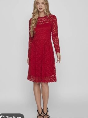 Miss May red lace fit & flare midi dress